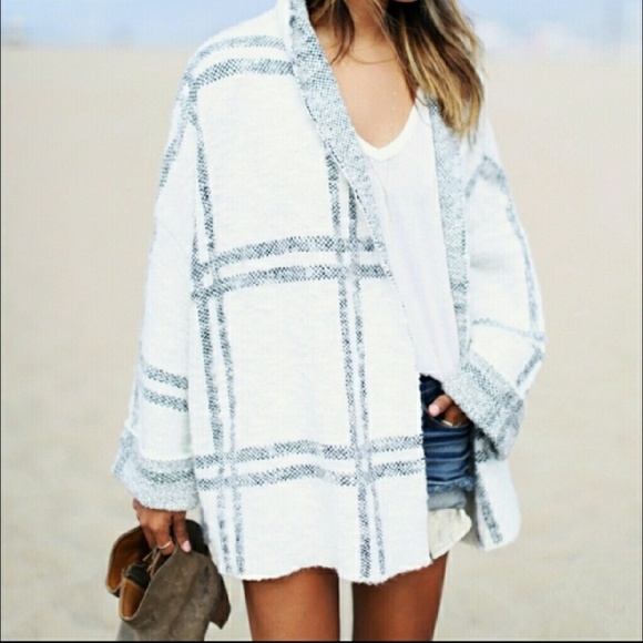 RARE Free People "Windowpane" Sweater Jacket - Picture 2 of 3